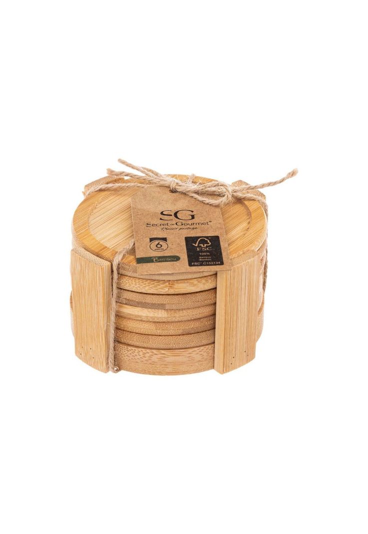 Set de 6 posavasos con soporte de bambú-2
