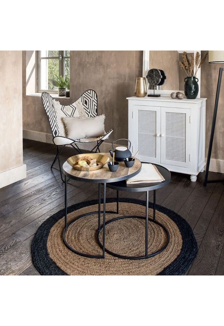 ALFOMBRA YUTE REDONDA CON BORDE NEGRO 120cm-1
