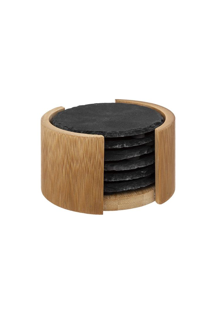 SET 6 POSAVASOS PIEDRA PIZARRA 10 CM DIAMETRO CON SOPORTE-1