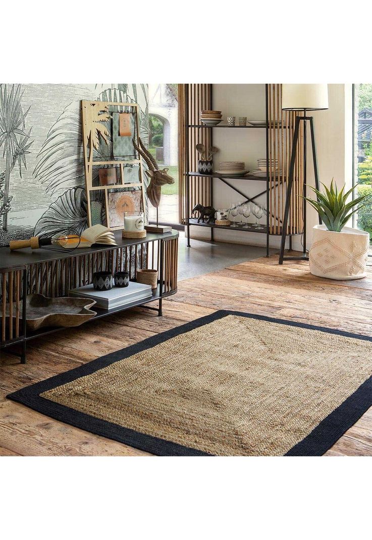 ALFOMBRA LIVING DE YUTE BORDE NEGRO 120X170CM-2
