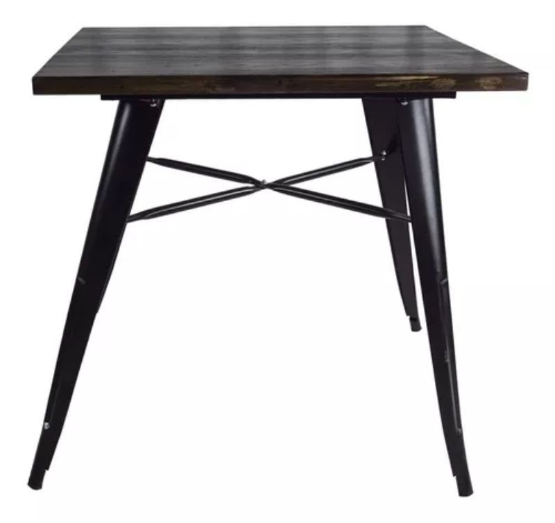 Mesa Comedor Tolix 80x80base De Fierro Negro Mate Madera 005-1