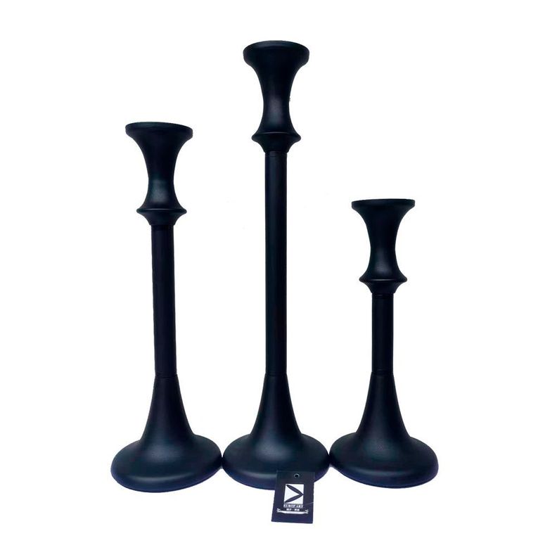 Candelabro Velas Decorativo Hogar Negro 3 Pcs-0