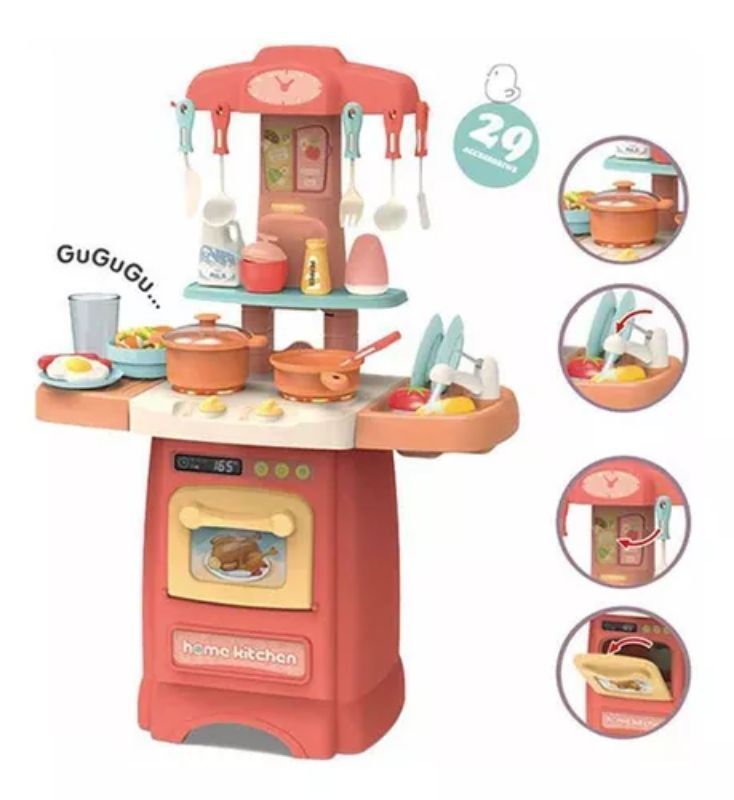 Cocina De Juguete 42 Accesorios Estilo Moderno Rosada-0
