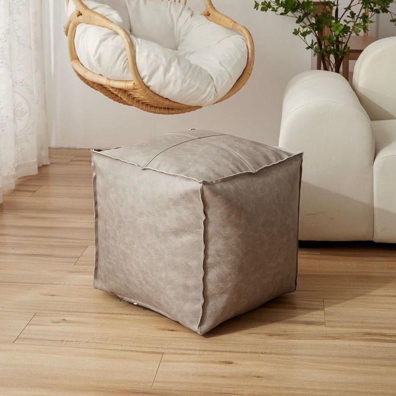 Pouf gris de ecocuero 45x45cm-0
