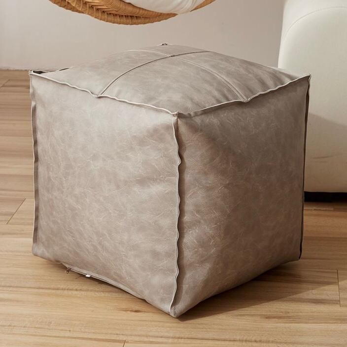 Pouf gris de ecocuero 45x45cm-1