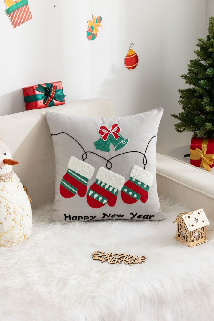 Cojín navideño con diseño bordado - D03-0