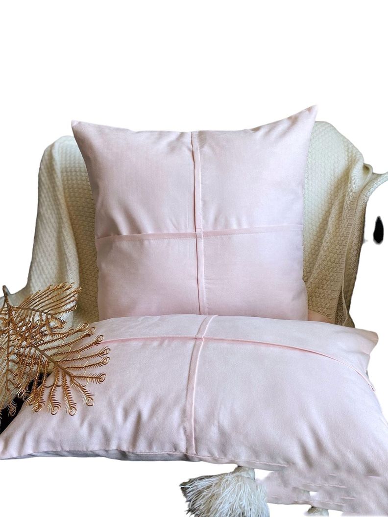 Set de 2 cojines 30x50 yb 50x50 algodon Rosado Palido -0