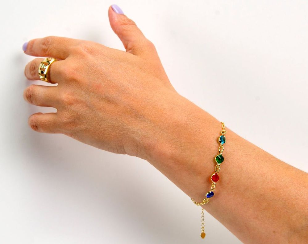 PULSERA RAINBOW PUNTO LUZ BAÑO EN ORO-2