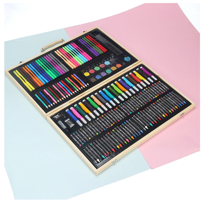 Caja De Madera Con Pintura Lápiz Acuarela Para Niños 180 Uds-6