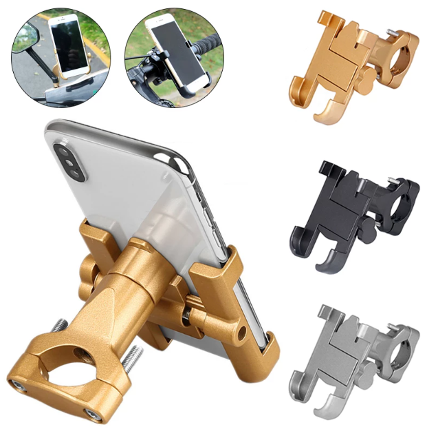 Porta Celular Metálico 360° Para Moto Bicicleta Doble Dorado-4