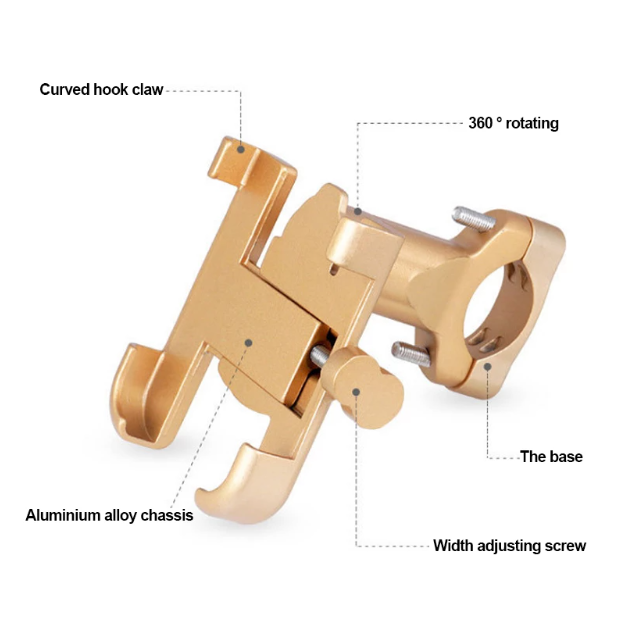 Porta Celular Metálico 360° Para Moto Bicicleta Doble Dorado-5