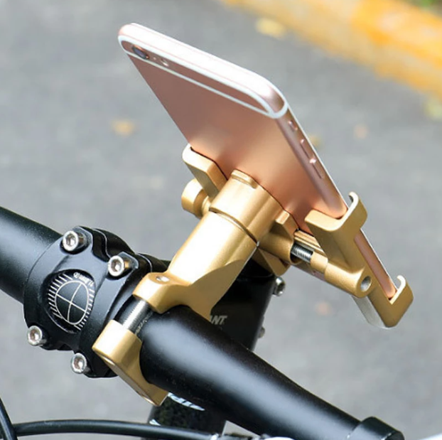 Porta Celular Metálico 360° Para Moto Bicicleta Doble Dorado-1
