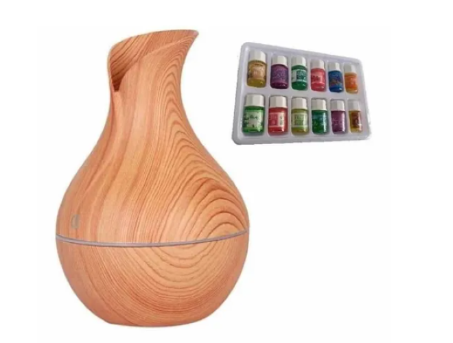 Humidificador Difusor Tipo Jarrón Madera + 12 Esencias Aromaticas-3