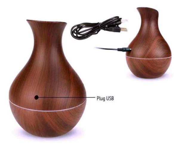 Humidificador Difusor Tipo Jarrón Madera + 12 Esencias Aromaticas-5