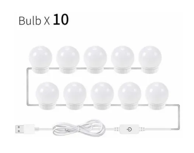 Set De 10 Luces Led Ampolletas Para Espejos Usb-3