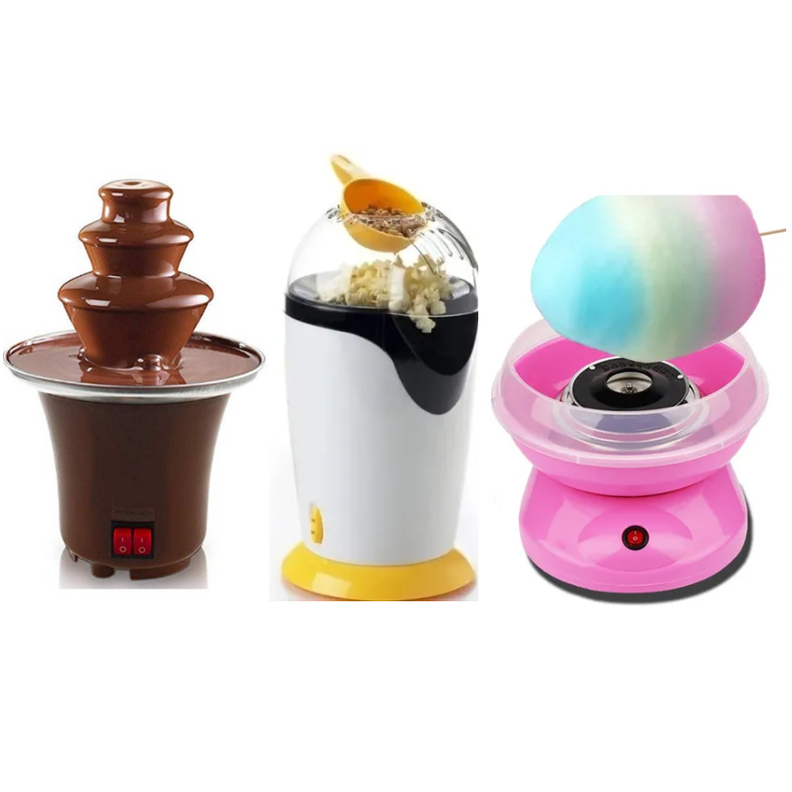 Set De Maquina De Palomitas + Fuente Chocolate + Maq Algodón De Azúcar-0