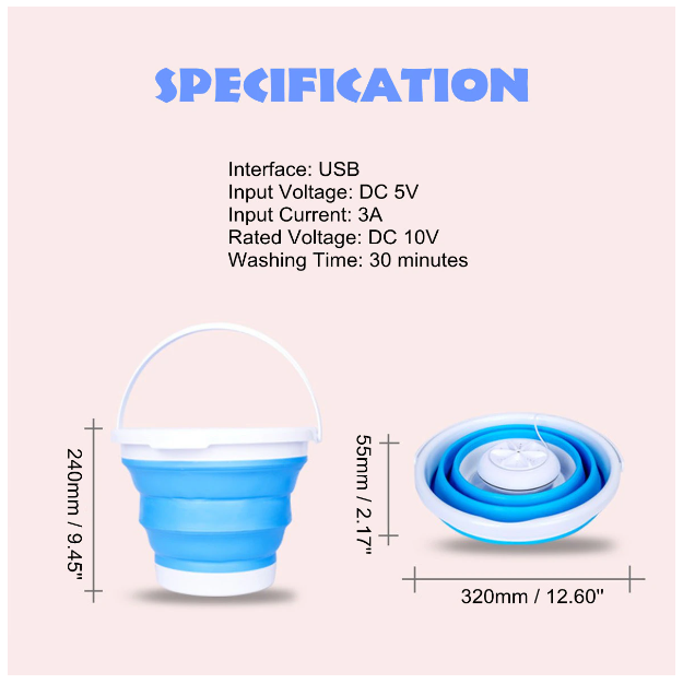 Mini Lavadora Plegable Eléctrica Automática Ultrasónico Portátil-6