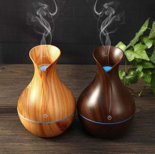 Humidificador Y Difusor De Aroma Con Luz Tipo Jarrón Madera-1