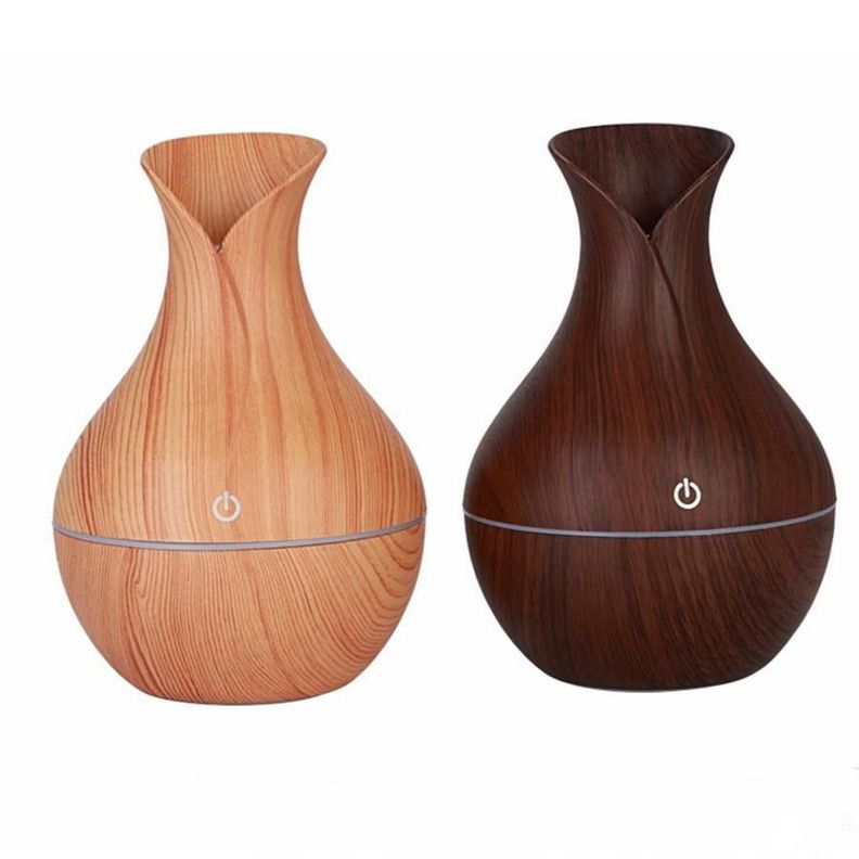 Humidificador Y Difusor De Aroma Con Luz Tipo Jarrón Madera-3