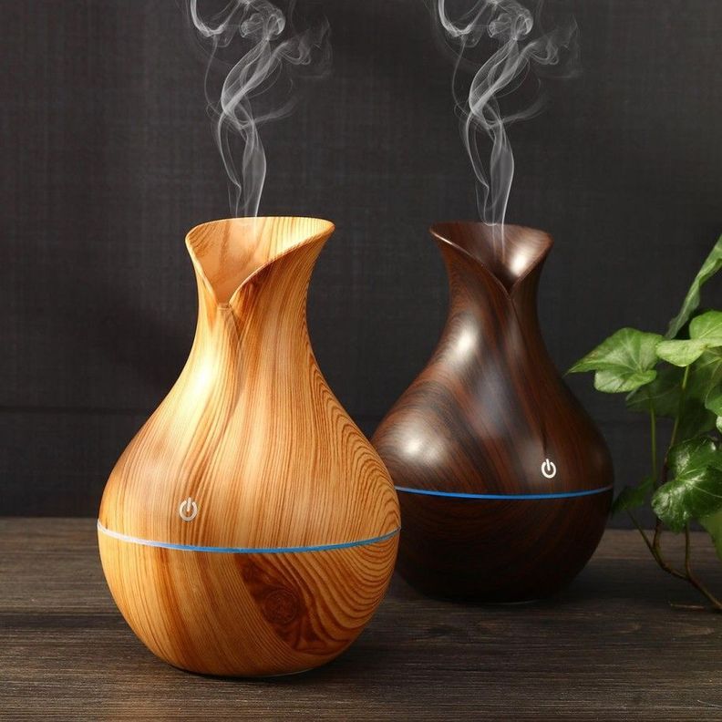 Humidificador Y Difusor De Aroma Con Luz Tipo Jarrón Madera-4