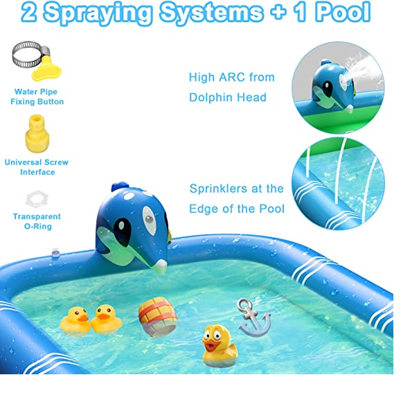 Piscina Inflable Para Niños 3 en 1 Con Delfines Que Salpican Agua-6