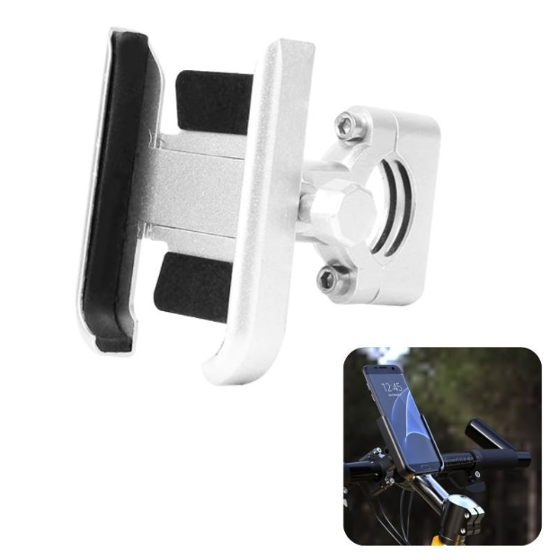 Porta Celular Metálico 360° Para Moto Bicicleta Doble Plateado-6