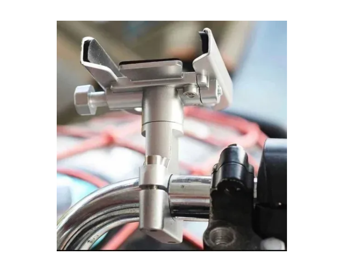 Porta Celular Metálico 360° Para Moto Bicicleta Doble Plateado-3