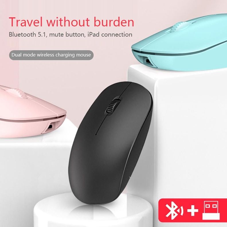 Mouse Ratón Inalámbrico Recargable Bluetooth Dual 24G Rosado-1