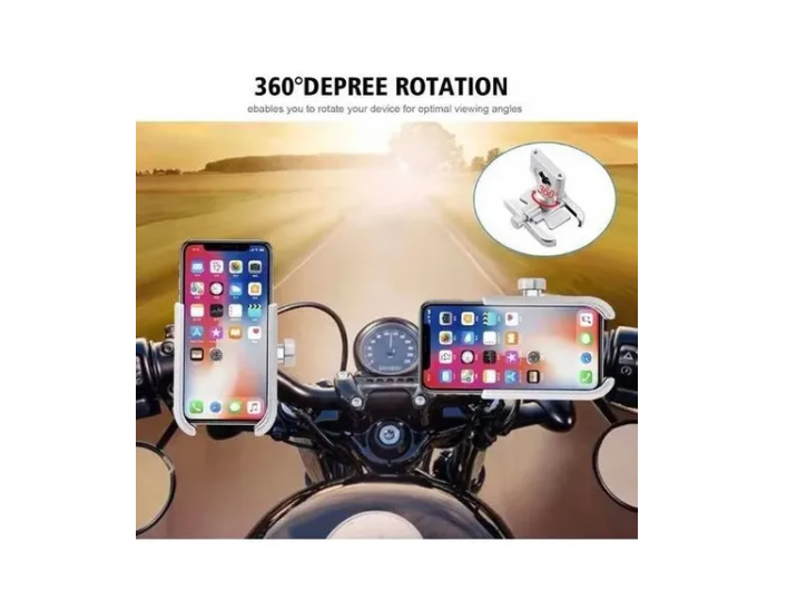 Porta Celular Metálico 360° Para Moto Bicicleta Giratorio Negro-4