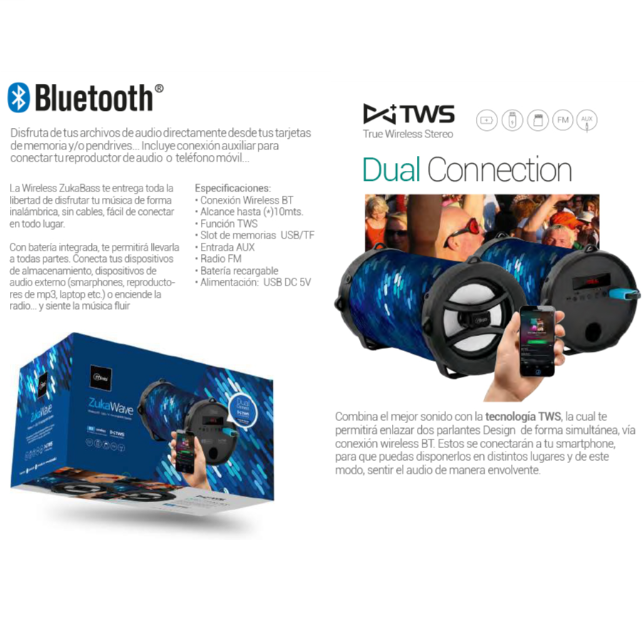 Parlante Portatil Zuka Wave Con Tegnologia TWS ZukaBass -4