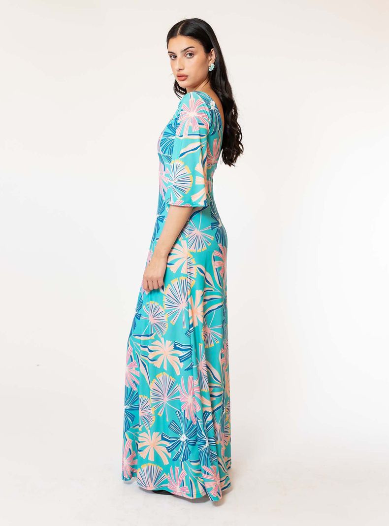 Vestido Magdalena Turquesa Flores Natalia Seguel-1