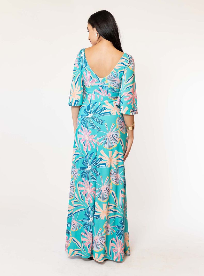 Vestido Magdalena Turquesa Flores Natalia Seguel-2