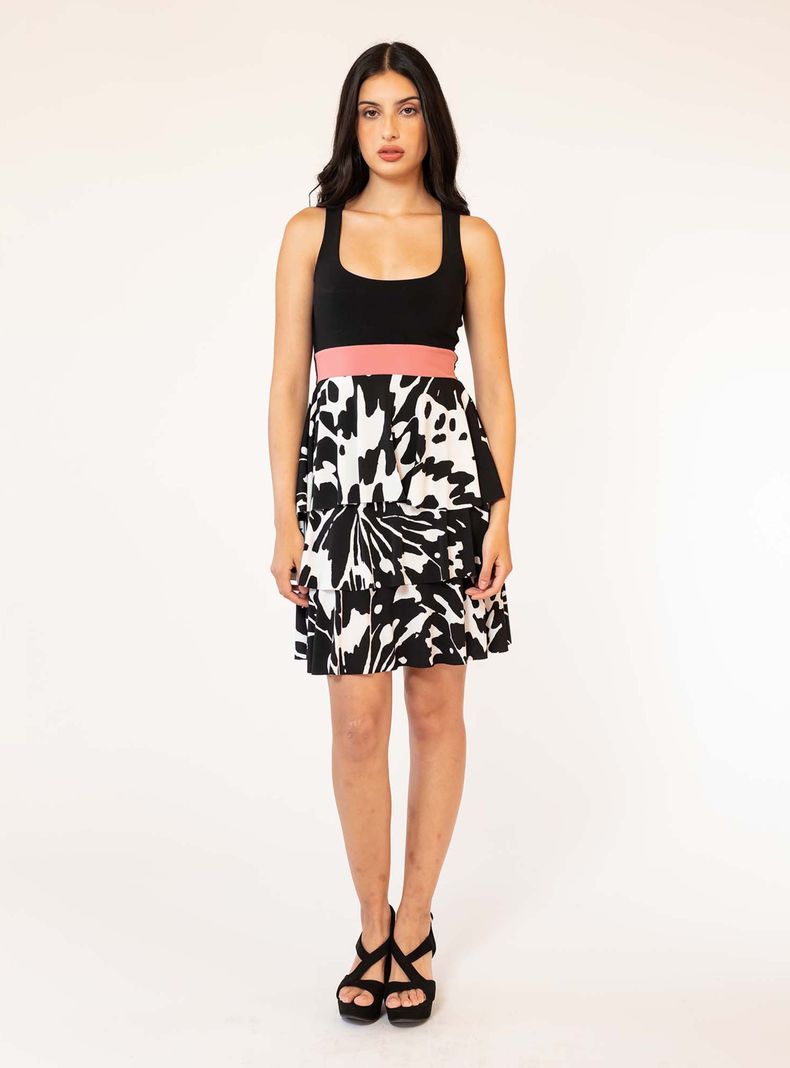 Vestido Corto Capitas Negro Hojas Natalia Seguel-1