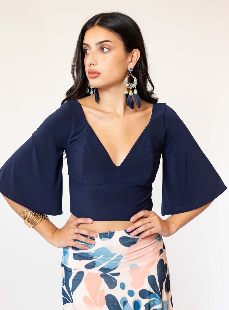 Crop Top Magdalena Azul Francia Natalia Seguel-0