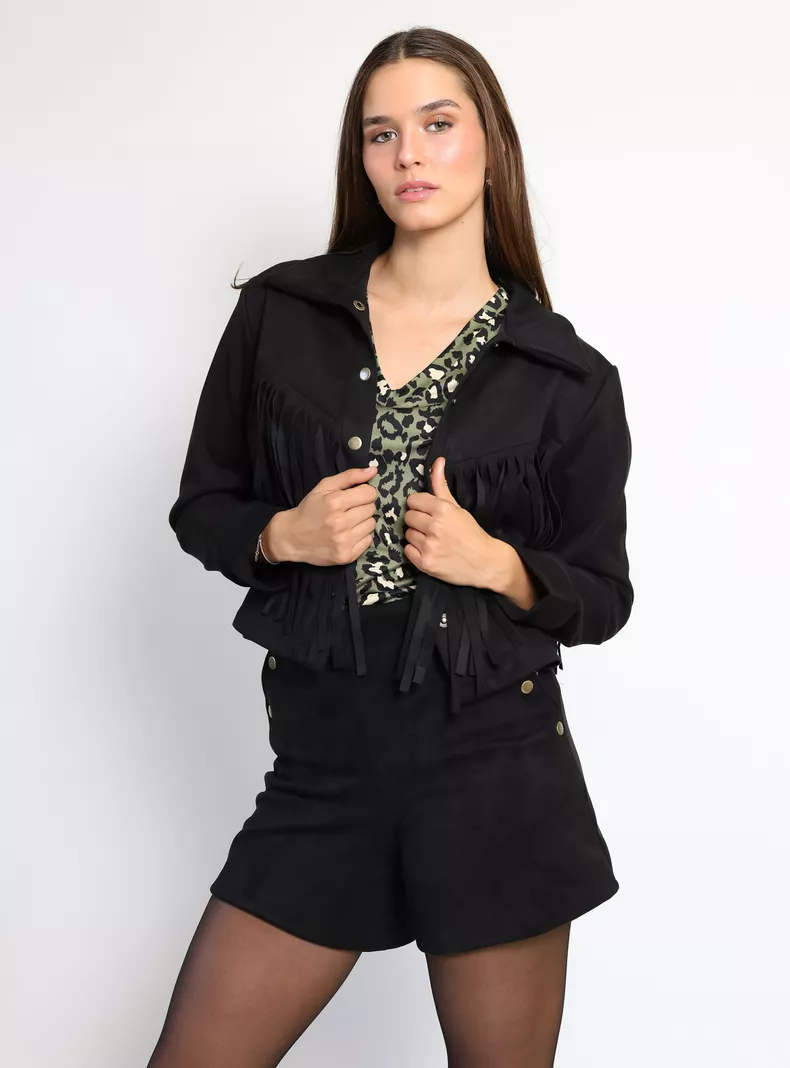 Chaqueta Corta Flecos Negro Natalia Seguel S