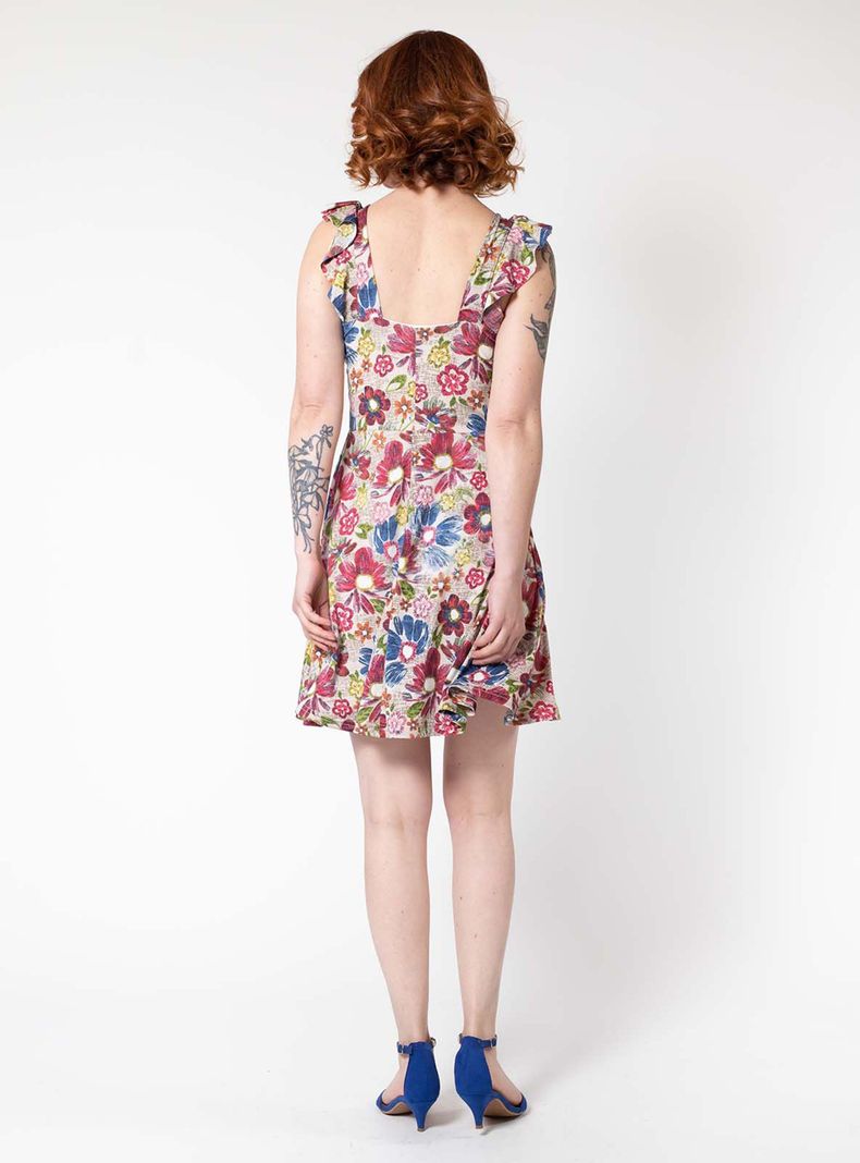 Vestido Mercedes Corto Flores Rosa Natalia Seguel-3