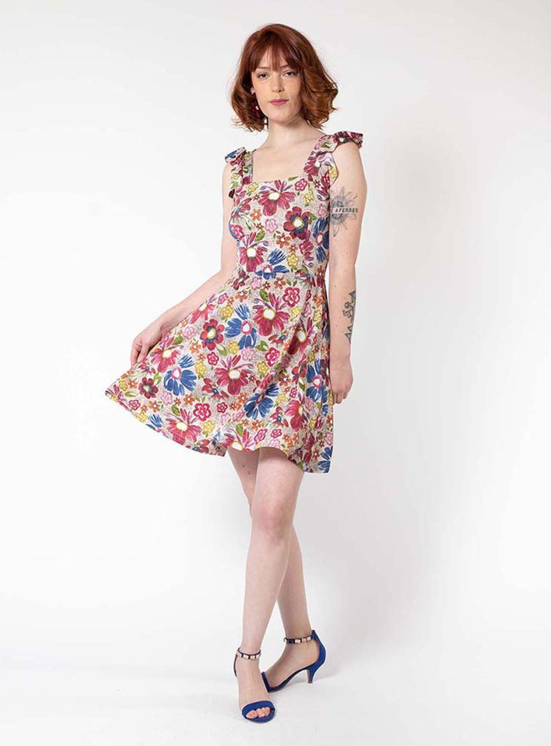 Vestido Mercedes Corto Flores Rosa Natalia Seguel-0