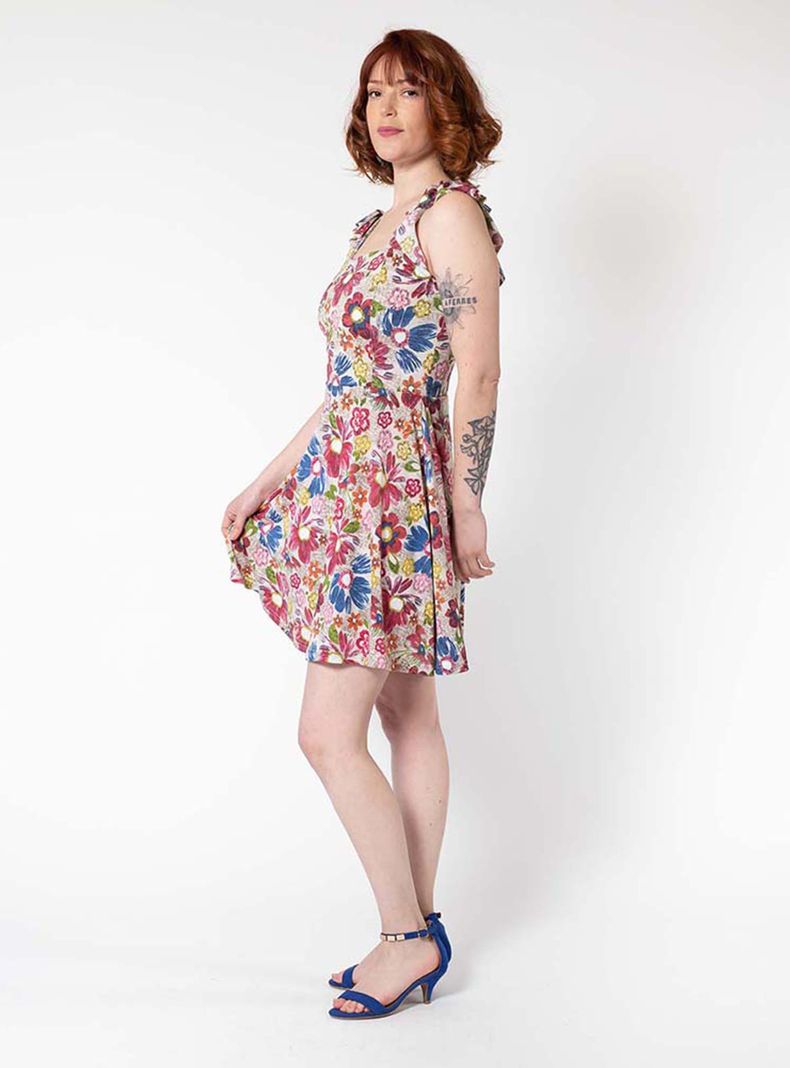 Vestido Mercedes Corto Flores Rosa Natalia Seguel-2