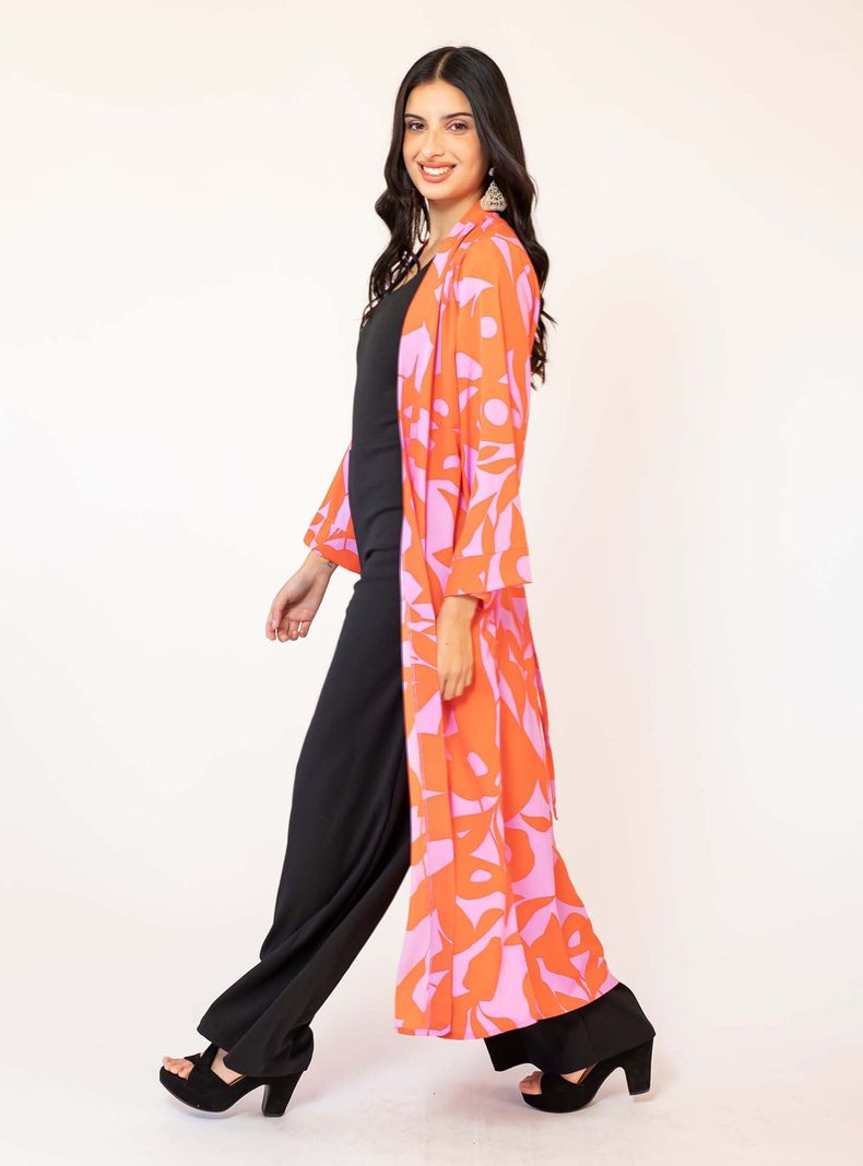 Kimono Largo Fucsia Hojas Naranjo Natalia Seguel-1
