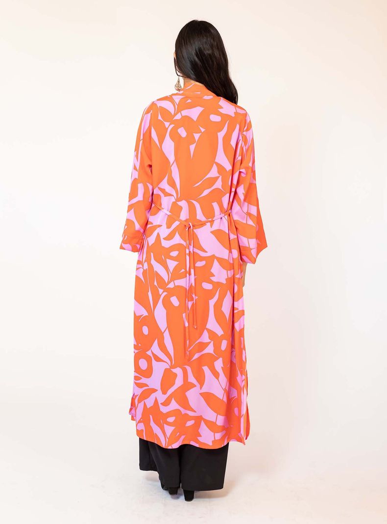 Kimono Largo Fucsia Hojas Naranjo Natalia Seguel-3