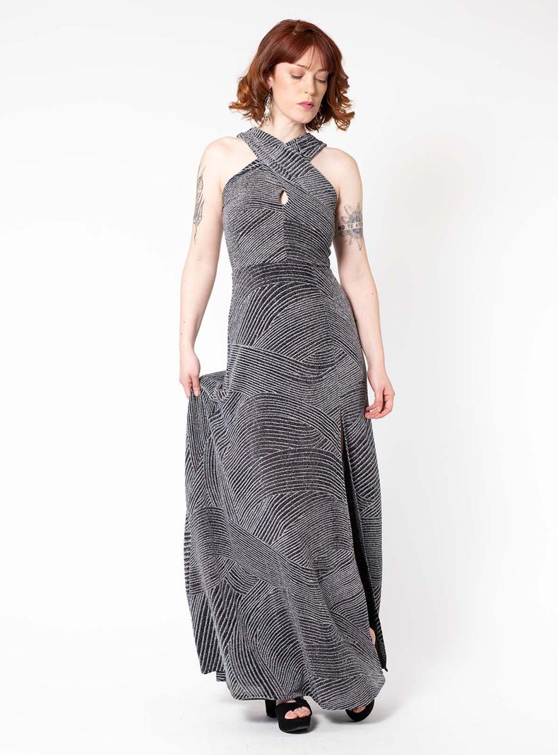 Vestido Giulia Fiesta Negro Brillos Plata Natalia Seguel-5