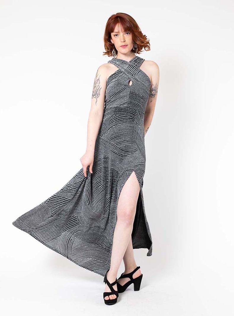 Vestido Giulia Fiesta Negro Brillos Plata Natalia Seguel-6