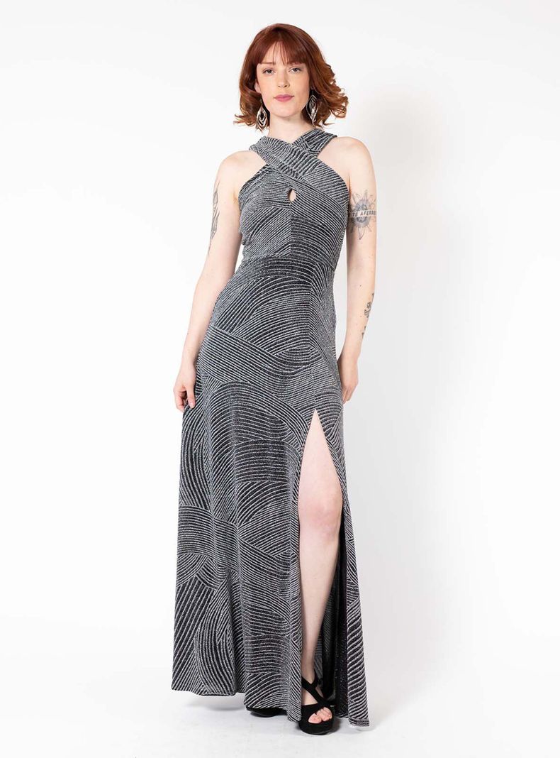 Vestido Giulia Fiesta Negro Brillos Plata Natalia Seguel-0