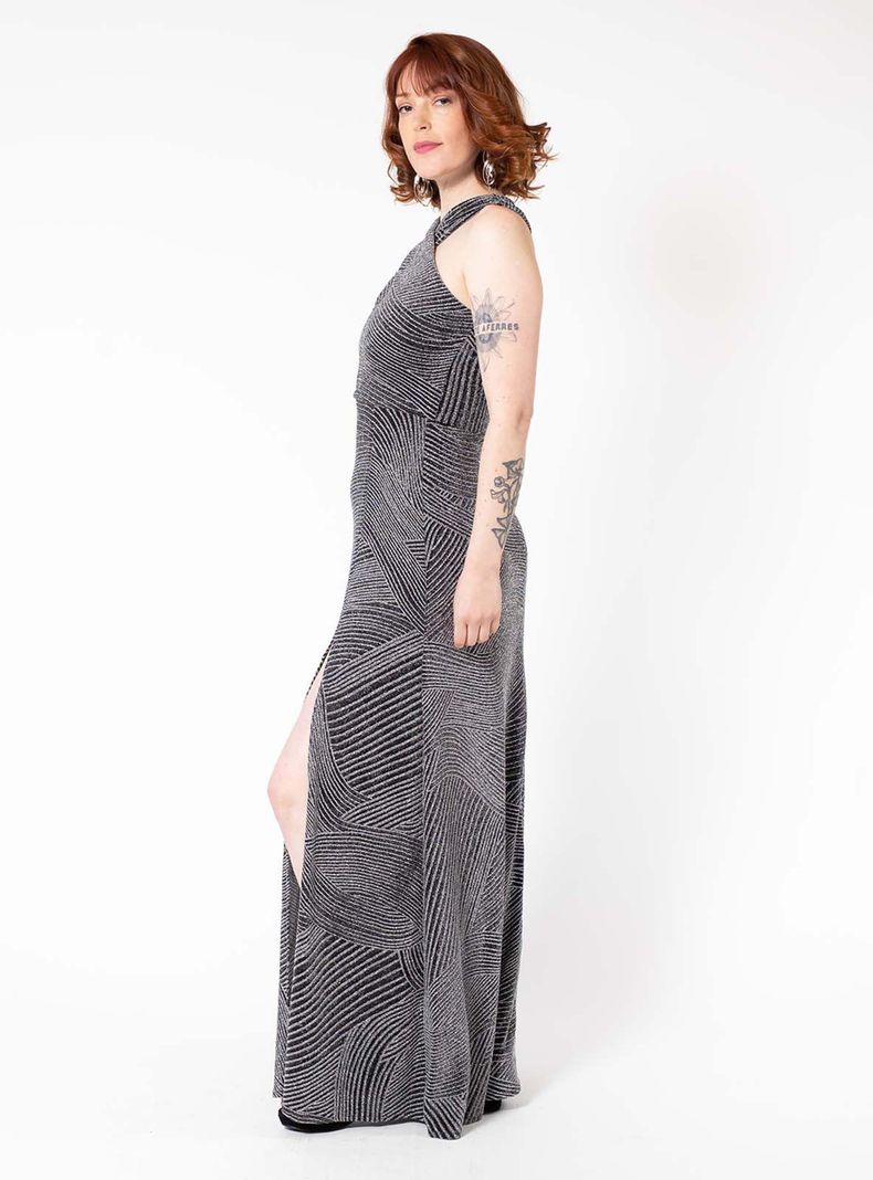 Vestido Giulia Fiesta Negro Brillos Plata Natalia Seguel-1