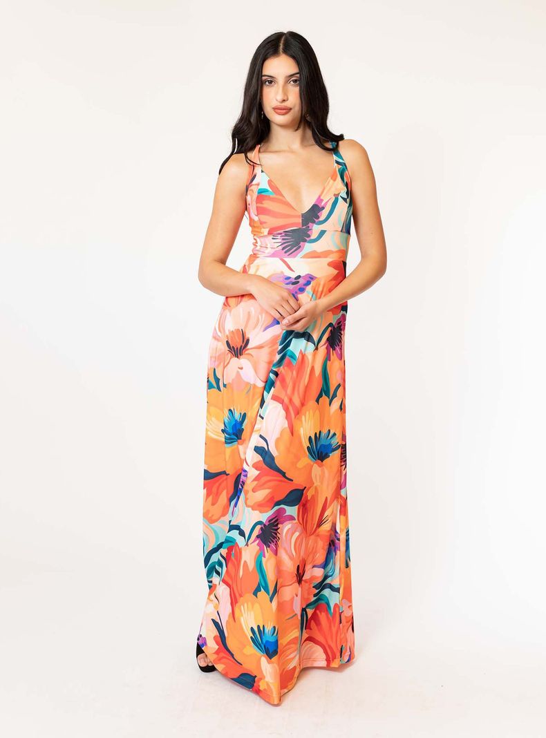 Vestido Zara Flores Naranjo Acuarela Natalia Seguel-0