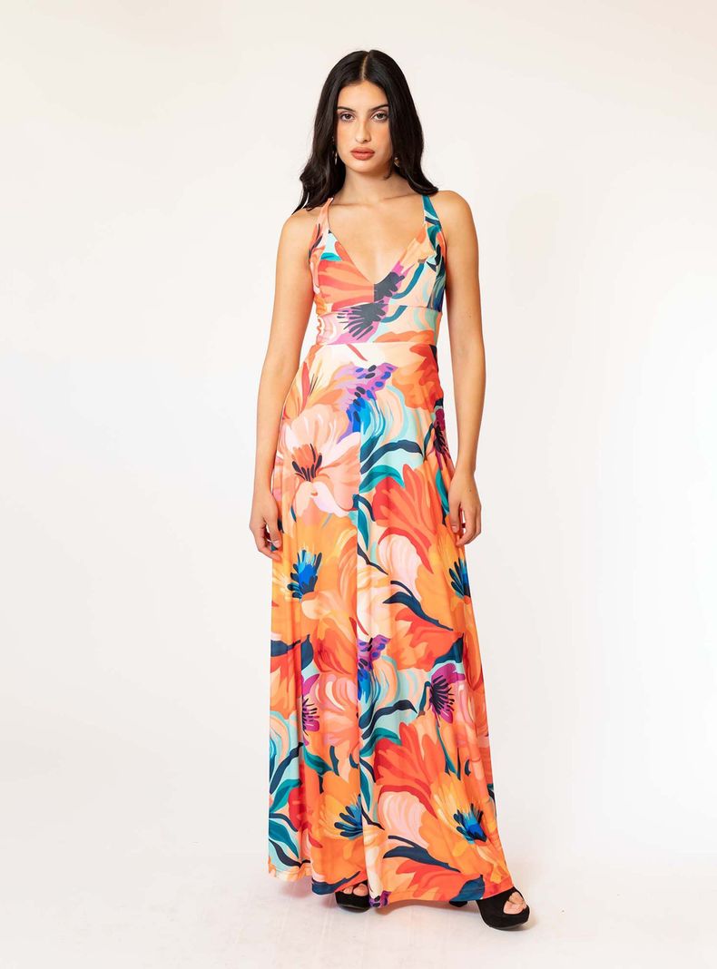 Vestido Zara Flores Naranjo Acuarela Natalia Seguel-2
