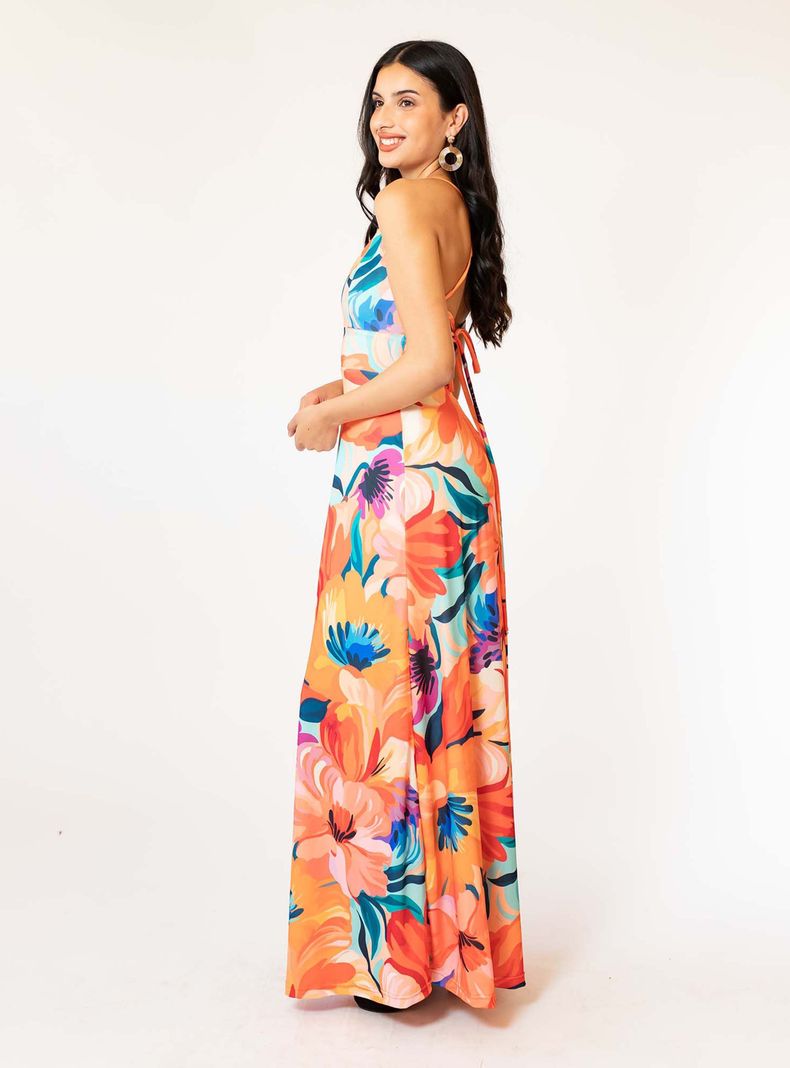 Vestido Zara Flores Naranjo Acuarela Natalia Seguel-3