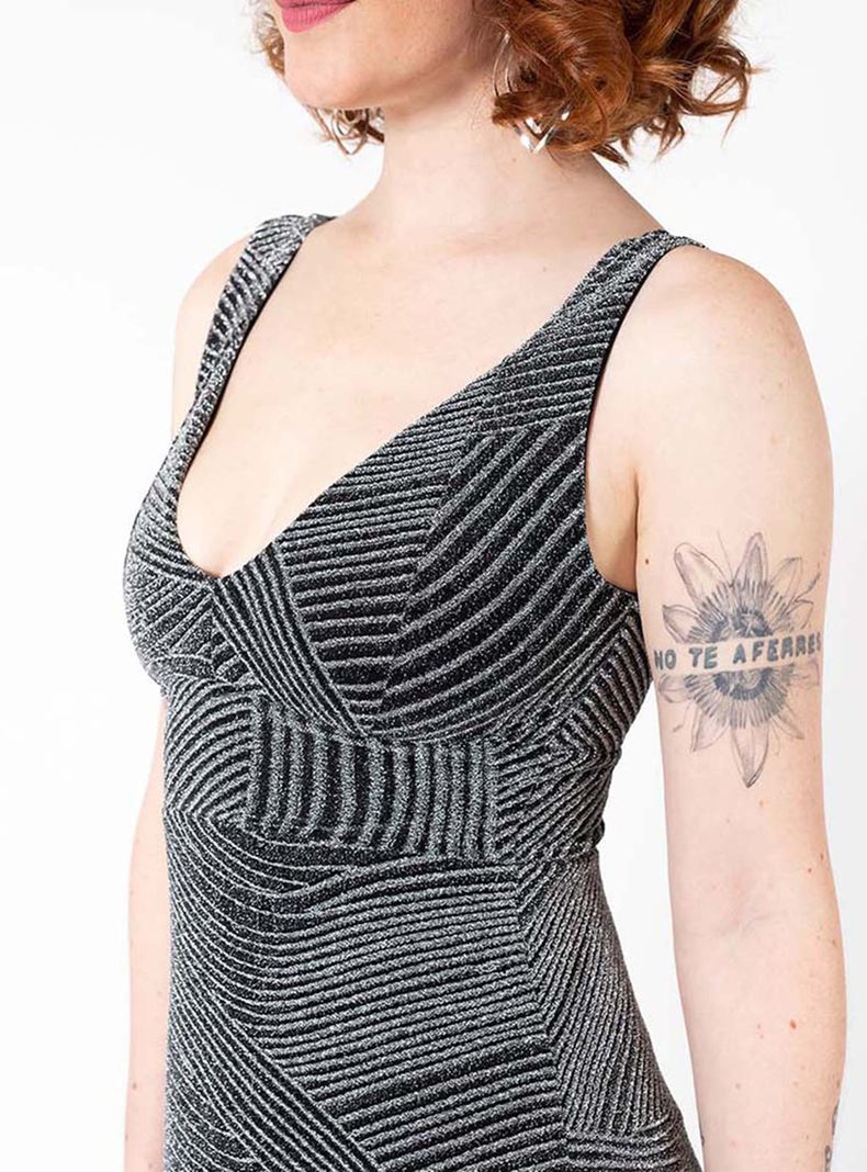 Vestido Vera Fiesta Negro Brillos Plata Natalia Seguel-3