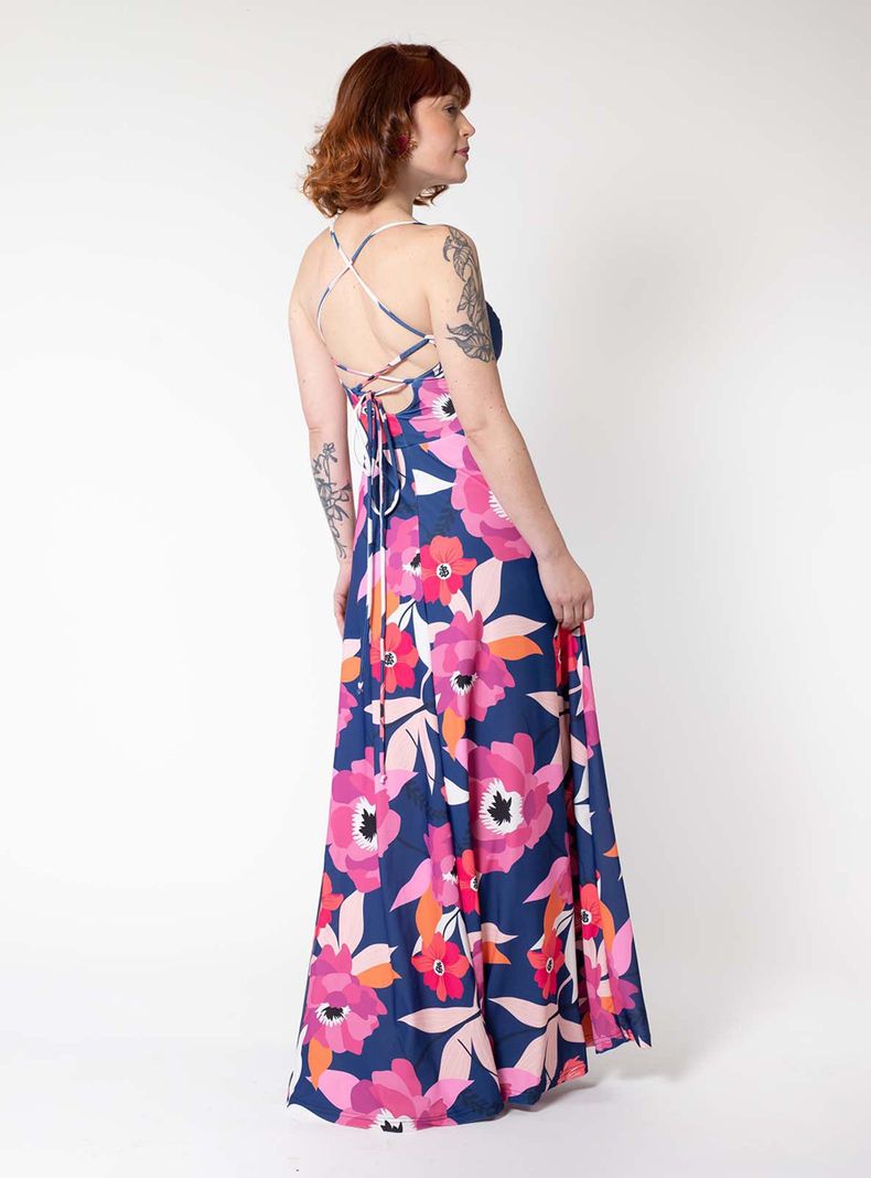 Vestido Zara Azul Flores Natalia Seguel-6