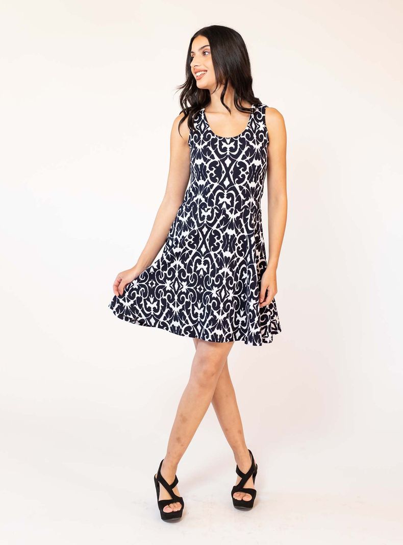 Vestido Cata Corto Tribal Azul Marino Natalia Seguel-0